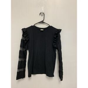 Pinko Womens Eyelet Lace Short Sleeves Shirt Black Cotton Size L